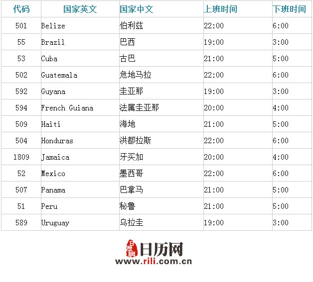 美国上班时间