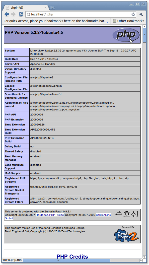 phpinfo