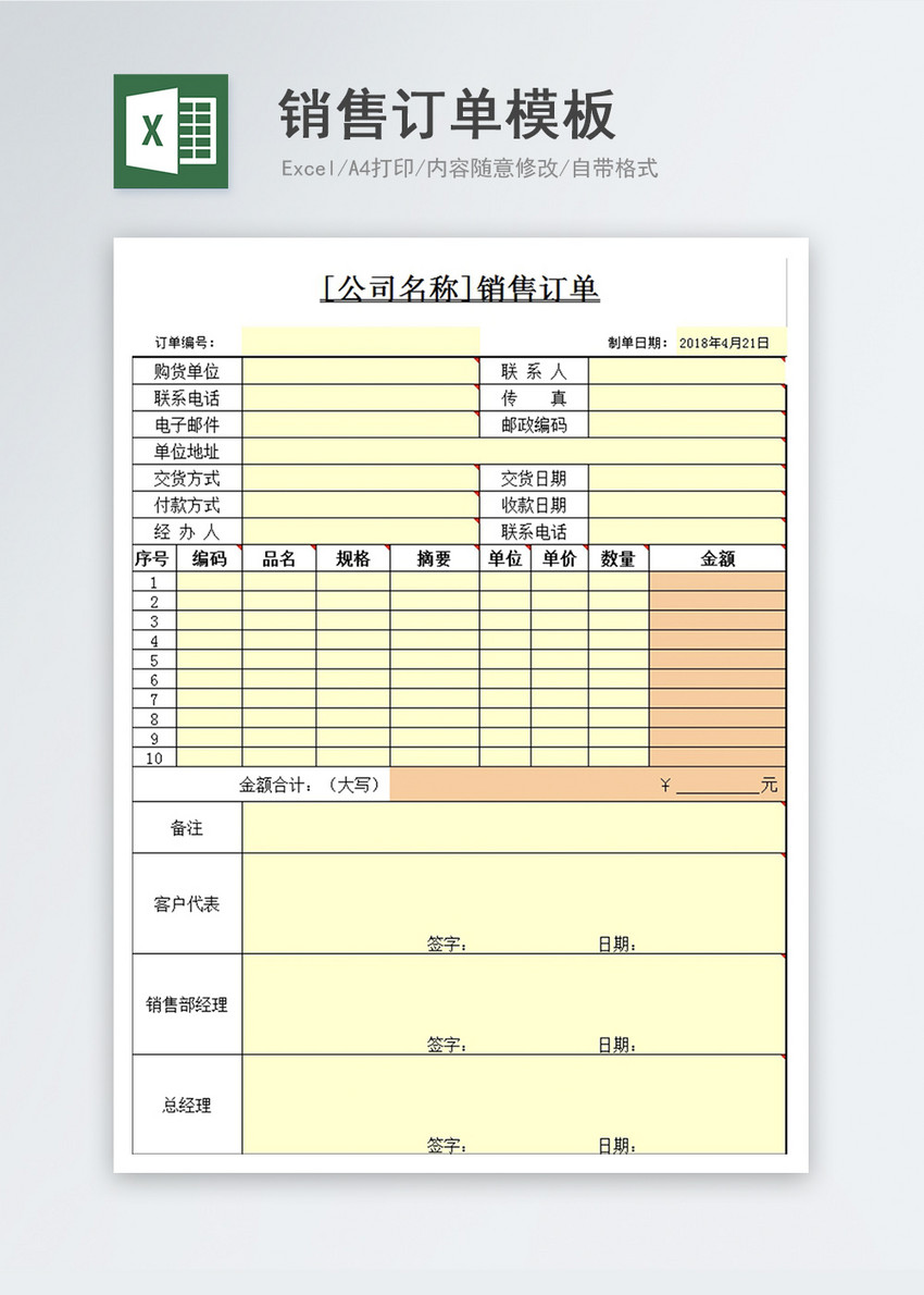 订单格式